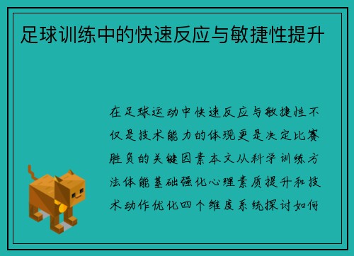足球训练中的快速反应与敏捷性提升